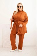 Komplet damski Plus Size 3-częściowy camelowy