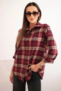 Koszula damska bawełniana w kratę z dłuższym tyłem bordowa