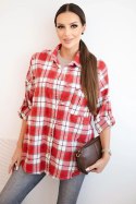 Koszula damska bawełniana w kratę z efektem przetarć czerwona