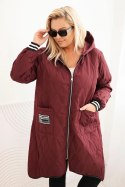 Kurtka damska Plus Size pikowana z kapturem i sportowymi mankietami śliwkowa