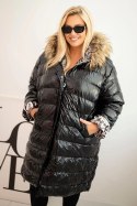 Kurtka damska Plus Size z kapturem i futerkiem czarna