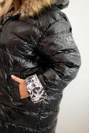 Kurtka damska Plus Size z kapturem i futerkiem czarna
