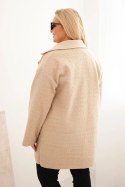 Płaszcz damski Plus Size baranek z wełną i kieszeniami beżowy