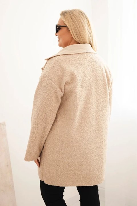 Płaszcz damski Plus Size baranek z wełną i kieszeniami beżowy