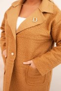Płaszcz damski Plus Size baranek z wełną i kieszeniami camelowy