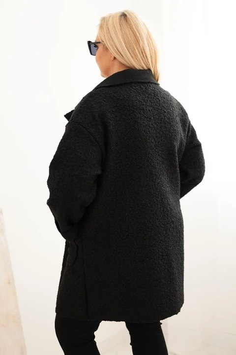 Płaszcz damski Plus Size baranek z wełną i kieszeniami czarny