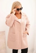 Płaszcz damski Plus Size baranek z wełną i kieszeniami pudrowy róż