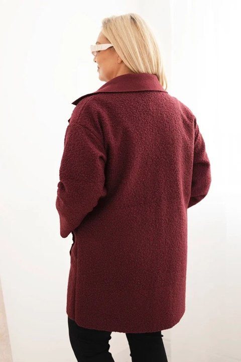 Płaszcz damski Plus Size baranek z wełną i kieszeniami śliwkowy