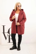 Płaszcz damski Plus Size z kapturem i kieszeniami bordowy