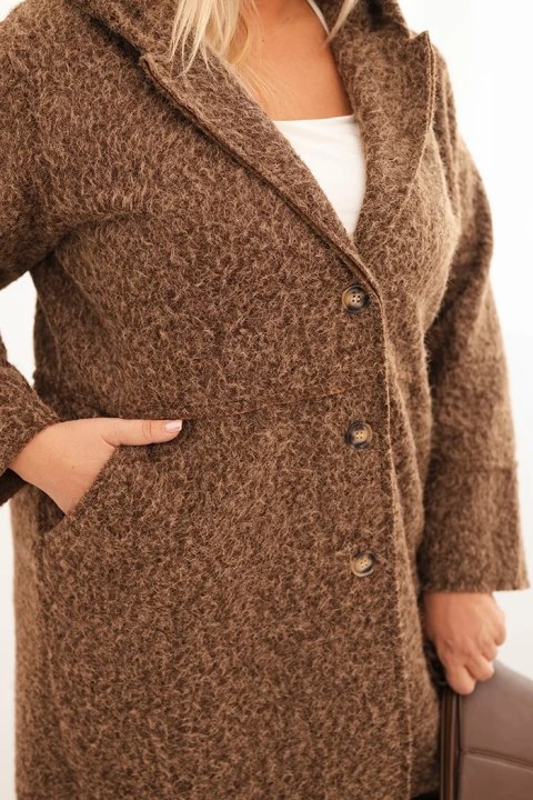 Płaszcz damski Plus Size z kapturem i kieszeniami brązowy