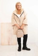 Płaszcz damski Plus Size z kapturem i zamkiem beżowy