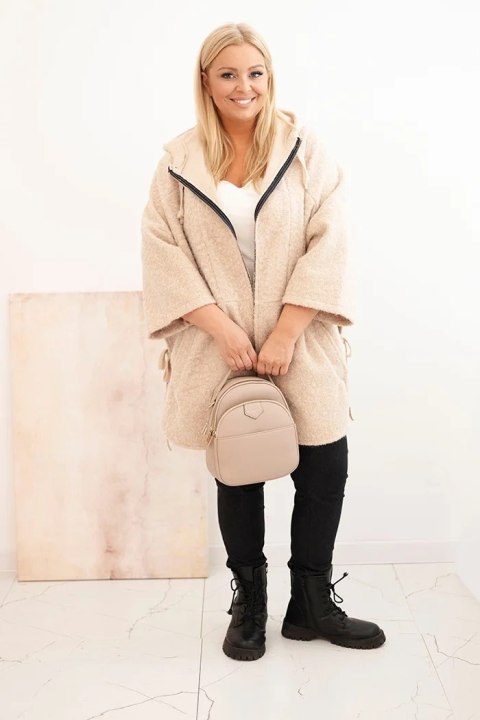 Płaszcz damski Plus Size z kapturem i zamkiem beżowy