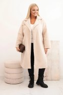 Płaszcz damski Plus Size z wełną i dużym kołnierzem beżowy