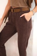 Spodnie damskie z paskiem sztruksowe brązowe