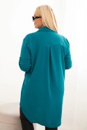 Sukienka damska koszulowa Plus Size z dłuższym tyłem i podwijanym rękawem morska