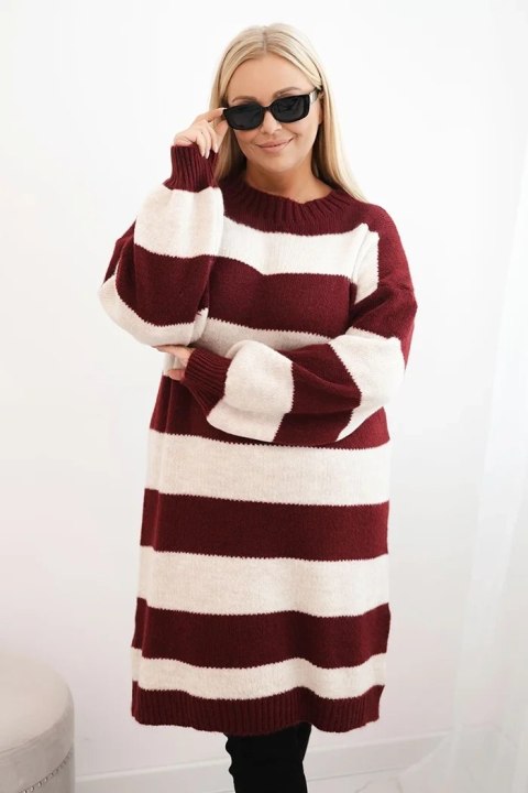 Sukienka damska swetrowa Plus Size w pasy bordowa