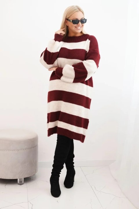 Sukienka damska swetrowa Plus Size w pasy bordowa