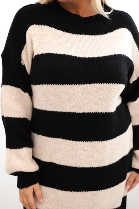 Sukienka damska swetrowa Plus Size w pasy czarna