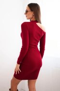 Sukienka damska z dzianiny z długim rękawem i asymetrycznym dekoltem bordowa