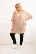 Sweter damski Plus Size z moherem ponczo pudrowy róż