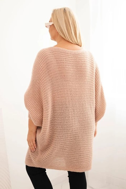 Sweter damski Plus Size z moherem ponczo pudrowy róż