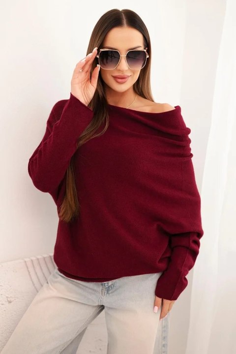 Sweter damski wiskozowy asymetryczny typu nietoperz śliwkowy