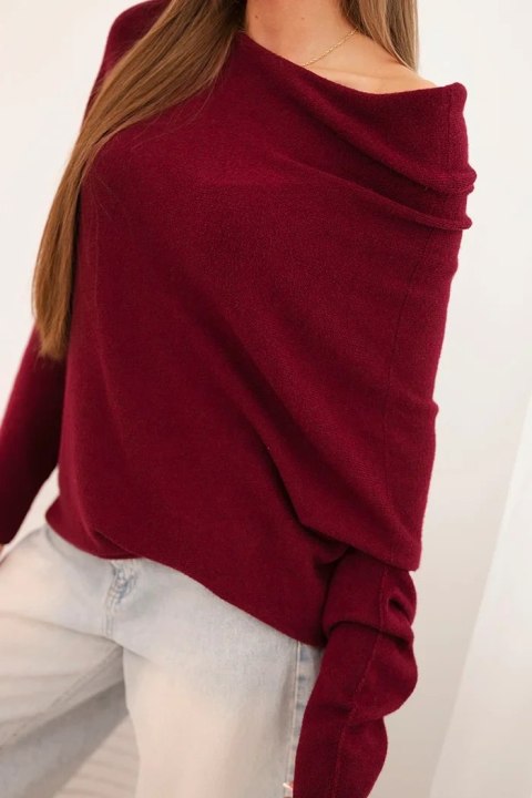 Sweter damski wiskozowy asymetryczny typu nietoperz śliwkowy