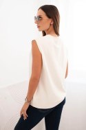 Sweter damski wiskozowy bez rękawów z kieszeniami i dekoltem V ecru