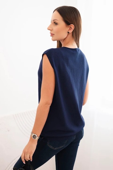 Sweter damski wiskozowy bez rękawów z kieszeniami i dekoltem V granatowy