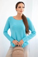 Sweterek damska z wiskozy z długim rękawem i okrągłym dekoltem turkusowy