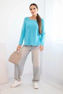 Sweterek damska z wiskozy z długim rękawem i okrągłym dekoltem turkusowy