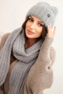 Komplet damski czapka i długi szalik z miękkiej przędzy szary