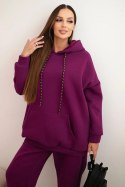 Komplet dresowy damski ocieplany z bawełny i z kapturem ciemno fioletowy