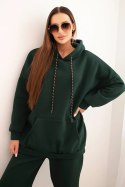 Komplet dresowy damski ocieplany z bawełny i z kapturem ciemno zielony