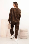 Komplet dresowy damski oversize z wiskozy z wydłużoną bluzą i efektem sprania brązowy