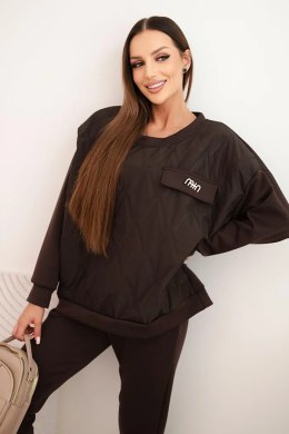 Komplet dresowy damski z wiskozy z pikowaną bluzą i spodniami brązowy