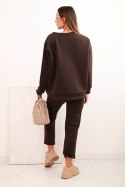 Komplet dresowy damski z wiskozy z pikowaną bluzą i spodniami brązowy