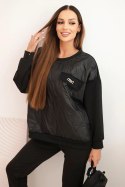 Komplet dresowy damski z wiskozy z pikowaną bluzą i spodniami czarny