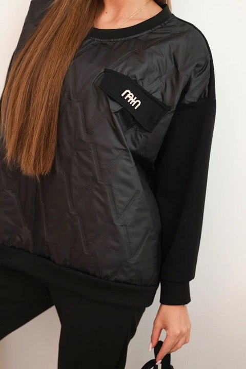 Komplet dresowy damski z wiskozy z pikowaną bluzą i spodniami czarny