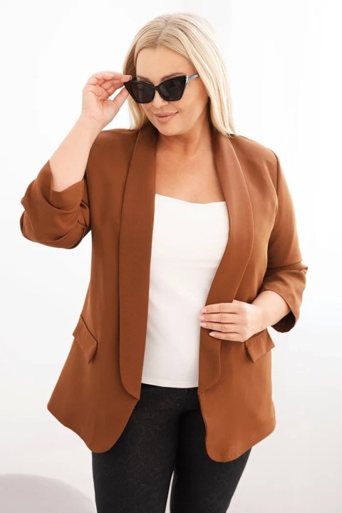 Marynarka damska Plus Size bez zapięcia z podszewką XL/2XL brązowa