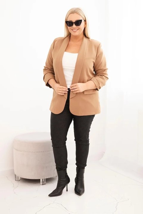 Marynarka damska Plus Size bez zapięcia z podszewką XL/2XL camelowa