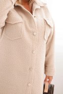 Płaszcz damski Plus Size z wełną zapinany na guziki z kieszeniami i kołnierzem beżowy