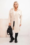 Płaszcz damski Plus Size z wełną zapinany na guziki z kieszeniami i kołnierzem jasny beżowy