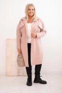 Płaszcz damski Plus Size z wełną zapinany na guziki z kieszeniami i kołnierzem pudrowy róż