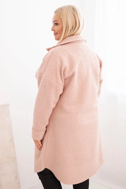 Płaszcz damski Plus Size z wełną zapinany na guziki z kieszeniami i kołnierzem pudrowy róż