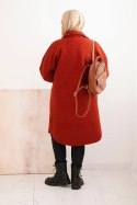 Płaszcz damski Plus Size z wełną zapinany na guziki z kieszeniami i kołnierzem rudy