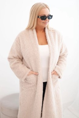 Płaszcz damski Plus Size z wiskozy bez zapięcia z kieszeniami beżowy