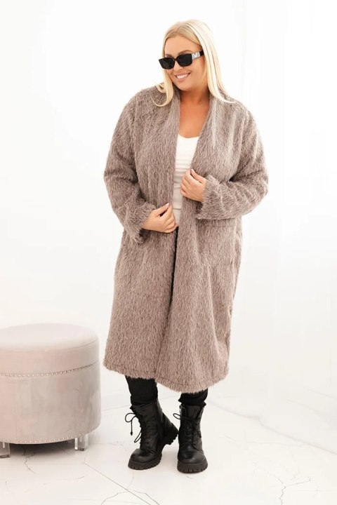 Płaszcz damski Plus Size z wiskozy bez zapięcia z kieszeniami fango