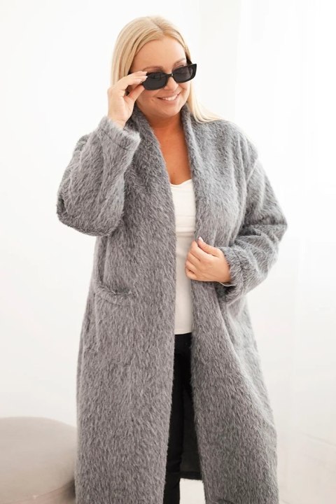 Płaszcz damski Plus Size z wiskozy bez zapięcia z kieszeniami szary