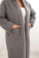 Płaszcz damski Plus Size z wiskozy bez zapięcia z kieszeniami szary